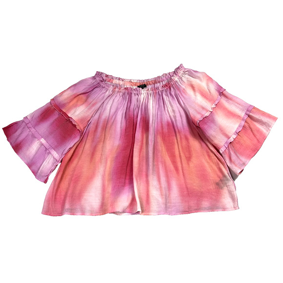 Zac & Rachel Blouse 2X Ruffle 3/4 Sleeve Boho White Orange Pink Pastel Tie Dye - Picture 4 of 10